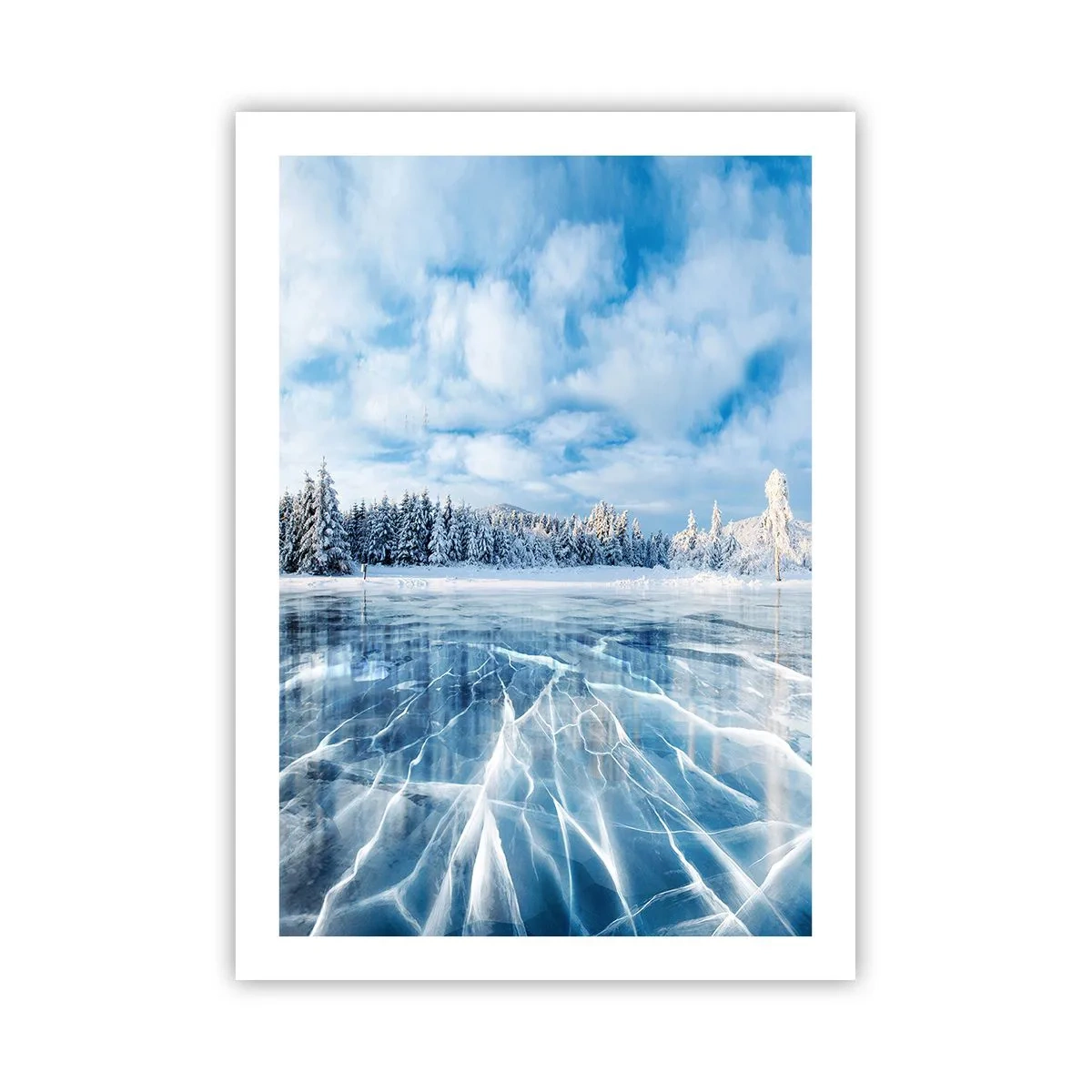 Póster - Un lago congelado en un paisaje invernal. - 50x70cm - Vista deslumbrante y cristalina - Decoración de pared moderna para salón y dormitorio ARTTOR