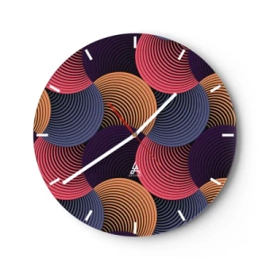 Reloj de pared - Reloj de vidrio - Círculos concéntricos coloridos en una disposición dinámica. - 30x30cm - En un ritmo circular - Decoración de pared moderna para salón, cocina y dormitorio ARTTOR