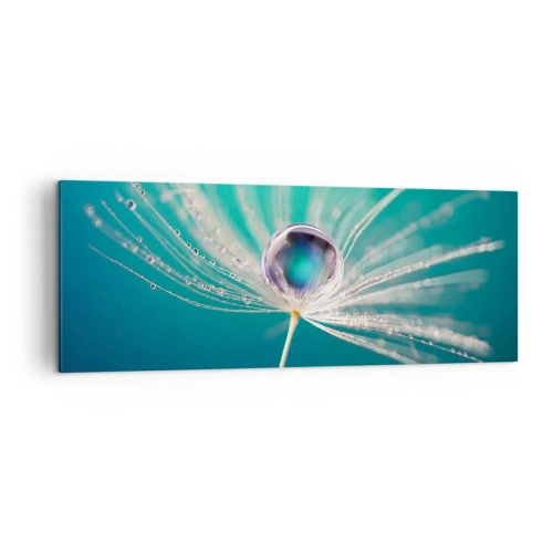 Cuadro sobre lienzo - Impresión de Imagen - Macro de una gota de agua sobre una delicada semilla de diente de león. - 140x50cm - Momento místico - Decoración de pared moderna para salón y dormitorio ARTTOR