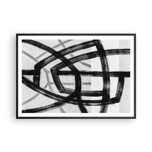 Póster en marco negro - Líneas abstractas en blanco y negro que se cruzan sobre un fondo claro - 100x70cm - Construir profundidad - Decoración de pared moderna para salón y dormitorio ARTTOR