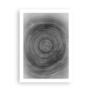 Póster - Gráfico en blanco y negro que muestra una sección transversal del tronco de un árbol. - 50x70cm - El paso del tiempo - Decoración de pared moderna para salón y dormitorio ARTTOR