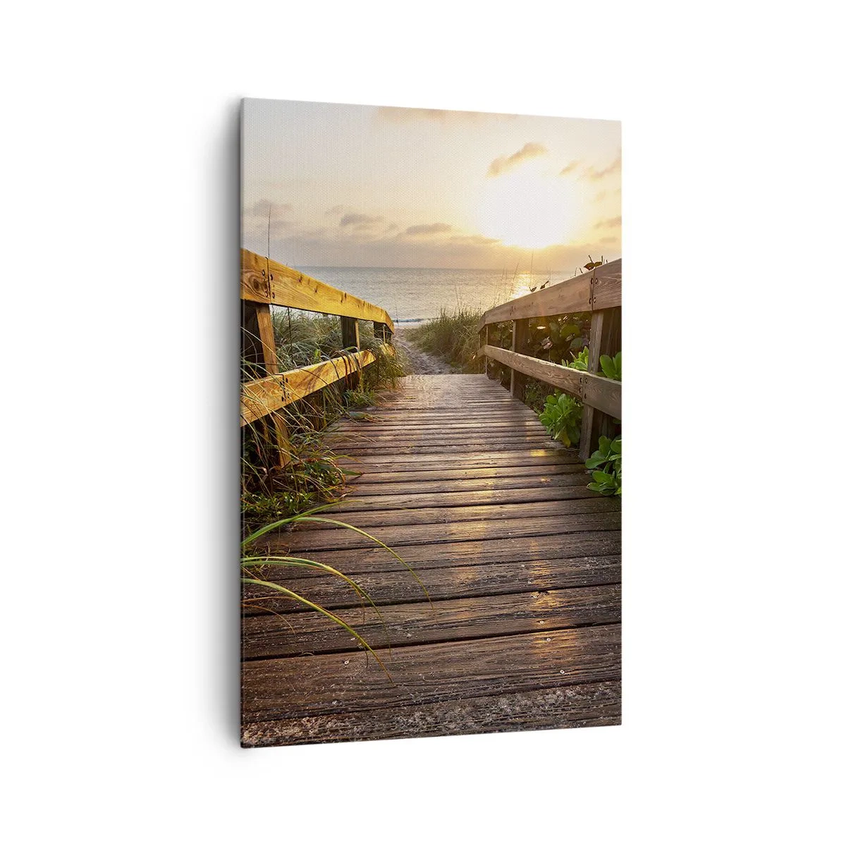 Cuadro sobre lienzo - Impresión de Imagen - Muelle de madera que conduce a la playa al atardecer - 80x120cm - Y directamente a la orilla - Decoración de pared moderna para salón y dormitorio ARTTOR