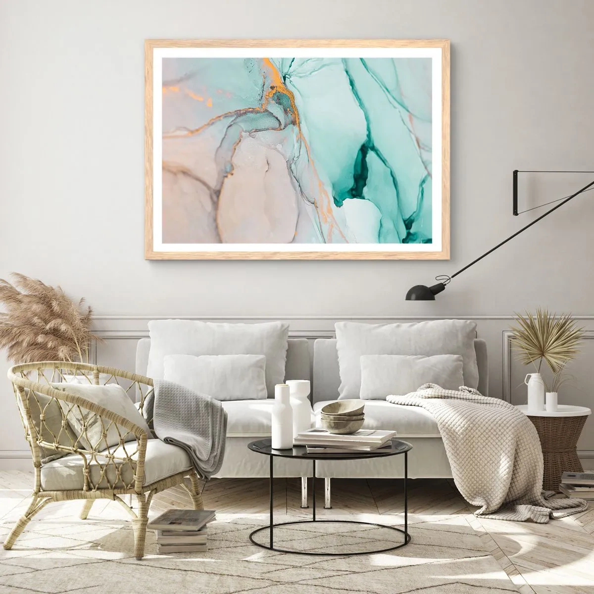 Póster en marco roble claro - Danza de formas y colores - 50x40 cm