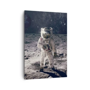 Cuadro sobre lienzo - Impresión de Imagen - Astronauta en la superficie de la Luna con la Tierra al fondo - 70x100cm - Saludos desde la Luna - Decoración de pared moderna para salón y dormitorio ARTTOR