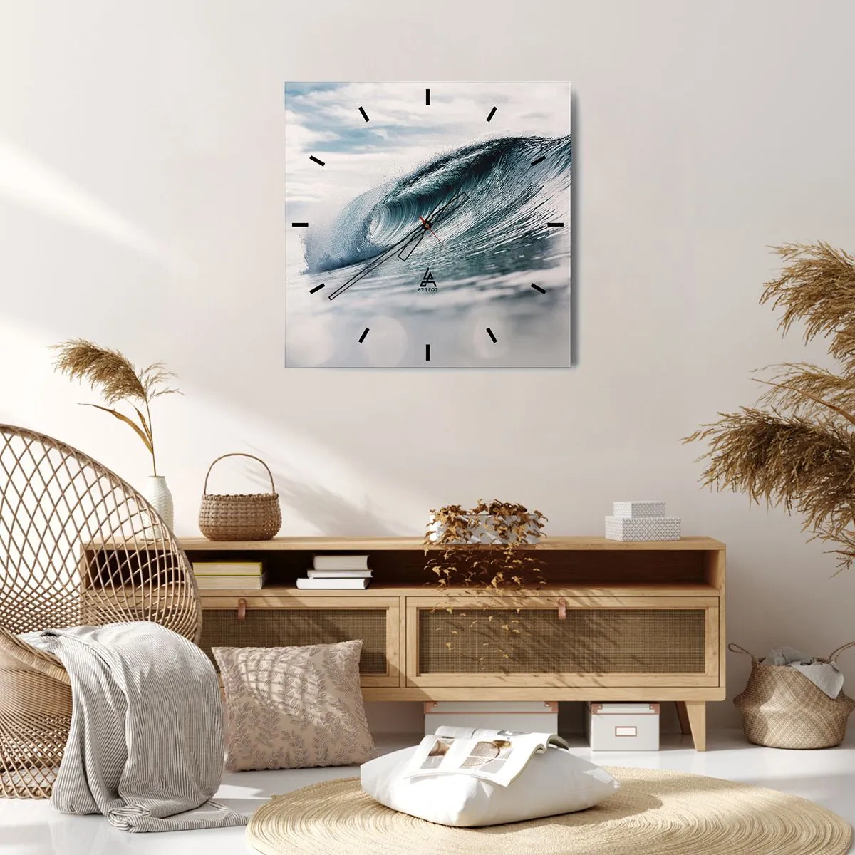 Reloj de pared - Reloj de vidrio - Una ola del mar capturada en un momento dinámico contra el cielo. - 30x30cm - La cima del océano - Decoración de pared moderna para salón y dormitorio ARTTOR