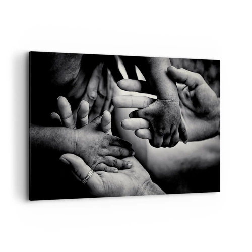 Cuadro sobre lienzo - Impresión de Imagen - Manos en blanco y negro de diferentes generaciones. - 100x70cm - Ser humano - Decoración de pared moderna para salón y dormitorio ARTTOR