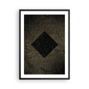 Póster en marco negro - Líneas geométricas doradas sobre fondo negro. - 50x70cm - Geometría al estilo glamour - Decoración de pared moderna para salón y dormitorio ARTTOR