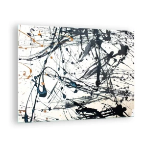 Cuadro sobre vidrio - Impresiones sobre Vidrio - Manchas y líneas abstractas sobre un fondo claro - 70x50cm - ¿Con o sin sentido? - Decoración de pared moderna para salón y dormitorio ARTTOR