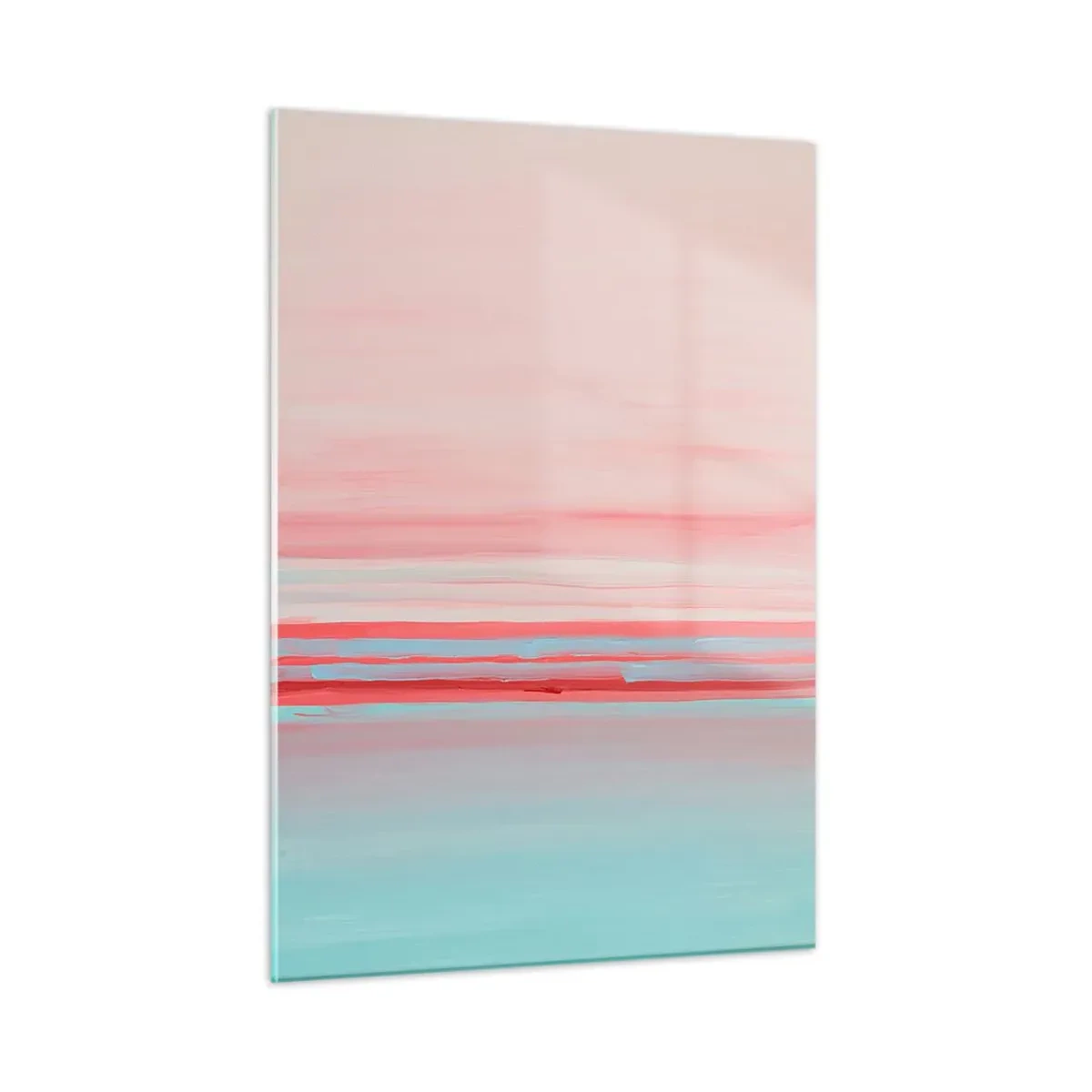 Cuadro sobre vidrio - Impresiones sobre Vidrio - Rayas verticales en tonos pastel de rosa y azul. - 50x70cm - Abstracción al amanecer - Decoración de pared moderna para salón y dormitorio ARTTOR