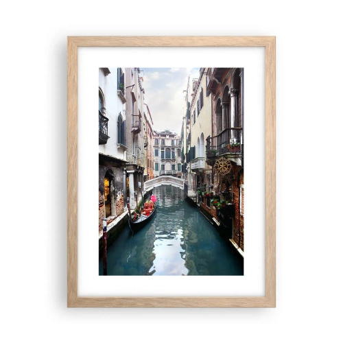 Póster en marco roble claro - Paisaje veneciano con góndola y puente - 30x40 cm