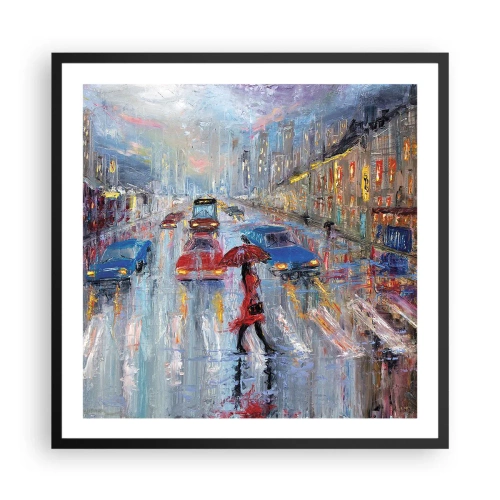 Póster en marco negro - Una tarde de lluvia en la ciudad - 60x60 cm
