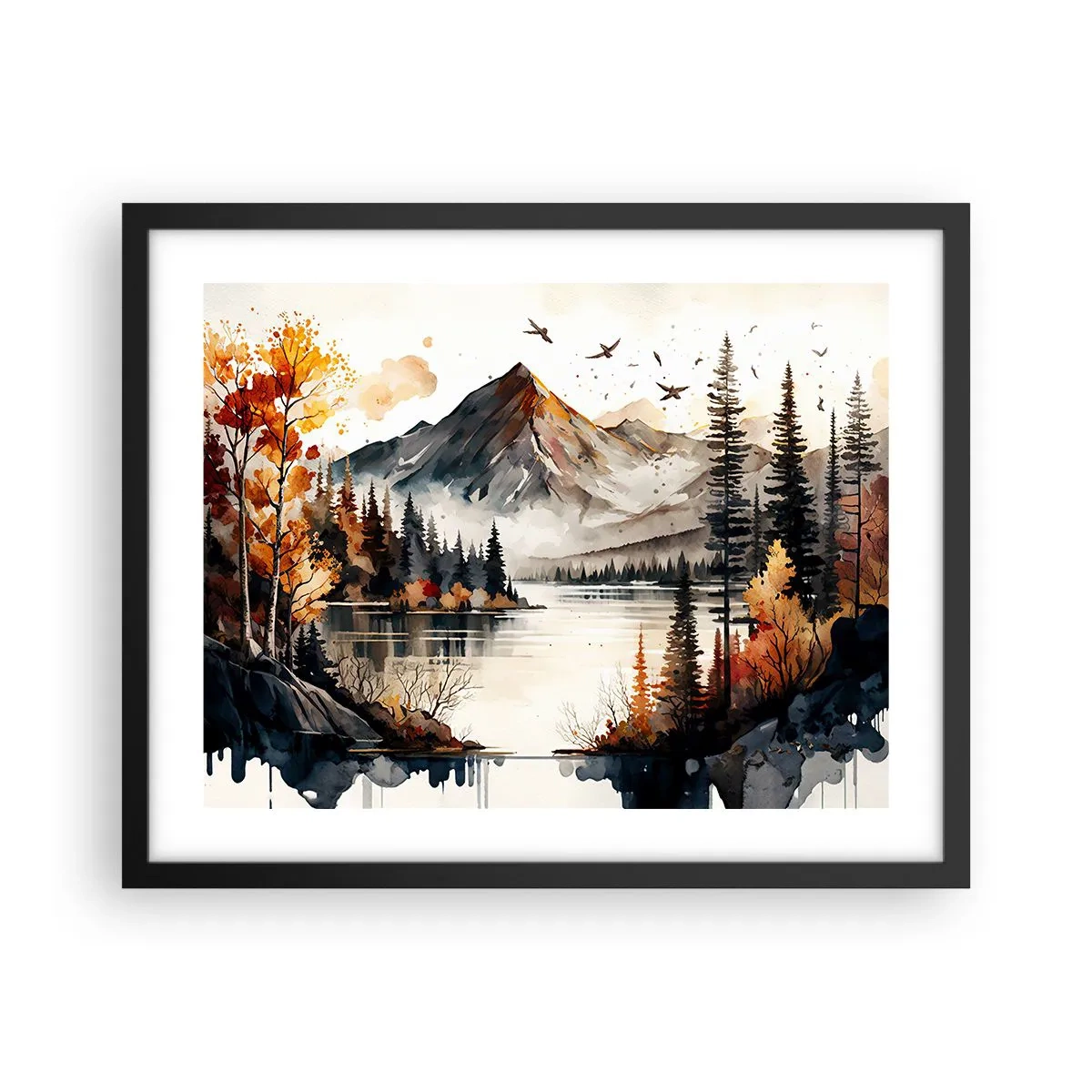 Póster en marco negro - Otoño dorado en las montañas - 50x40 cm