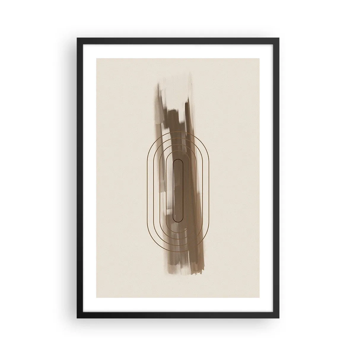 Póster en marco negro - Forma geométrica en tonos marrones y beige. - 50x70cm - Un soplo de gris - Decoración de pared moderna para salón y dormitorio ARTTOR