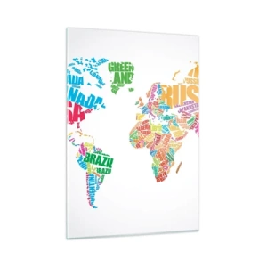 Cuadro sobre vidrio - Impresiones sobre Vidrio - Un mapa del mundo con nombres de países coloridos. - 50x70cm - Quiero conocerlos a todos - Decoración de pared moderna para salón y dormitorio ARTTOR