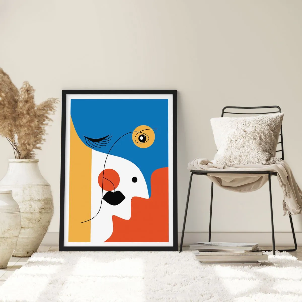 Póster en marco negro - Un retrato cubista en colores fuertes. - 50x70cm - Retrato deconstruido - Decoración de pared moderna para salón y dormitorio ARTTOR