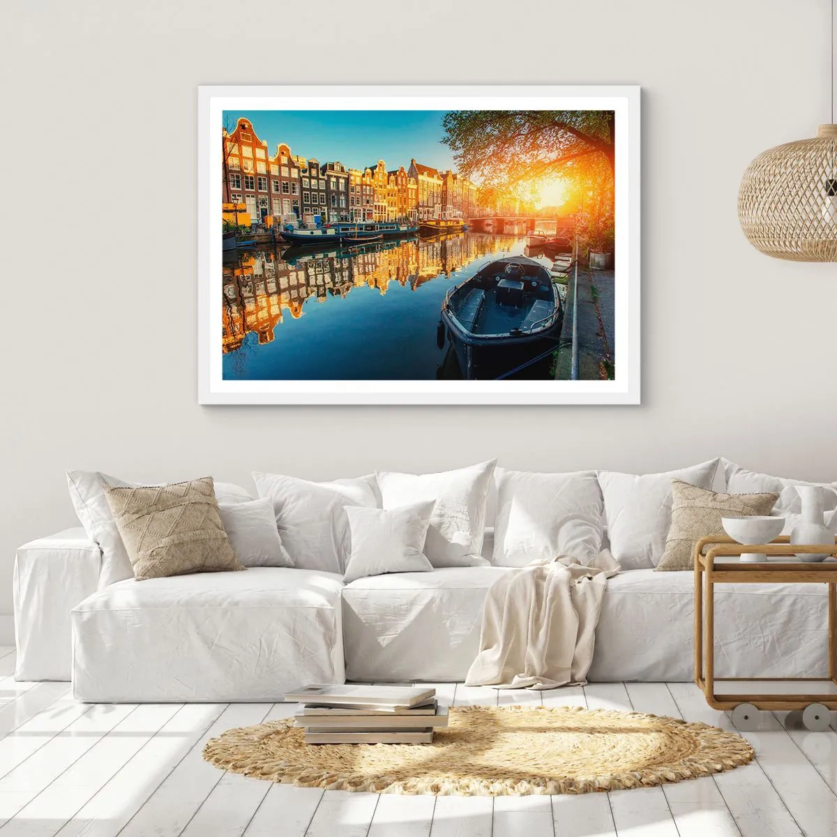 Póster en marco blanco - Mañana en Ámsterdam - 100x70 cm