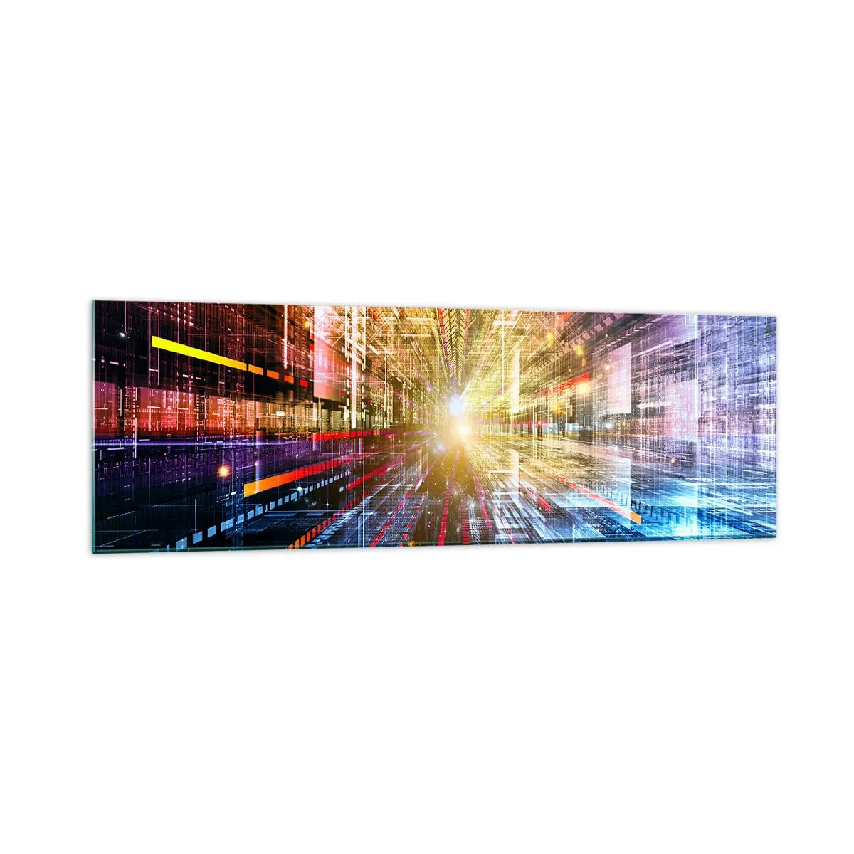 Cuadro sobre vidrio - Impresiones sobre Vidrio - Luces dinámicas en un pasillo futurista - 160x50cm - Un pasillo luminoso - Decoración de pared moderna para salón y dormitorio ARTTOR