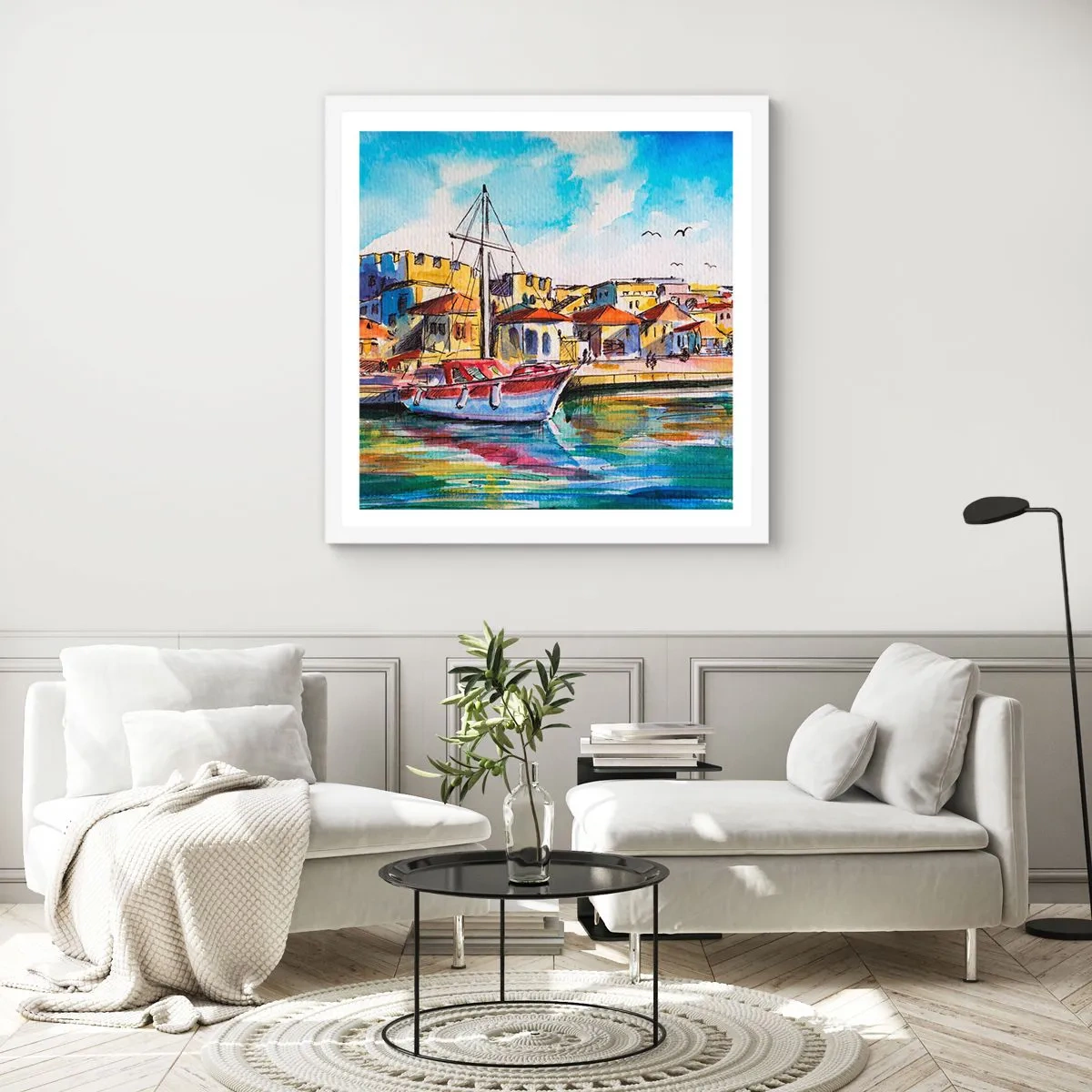Póster en marco blanco - Tarde de arco iris - 50x50 cm