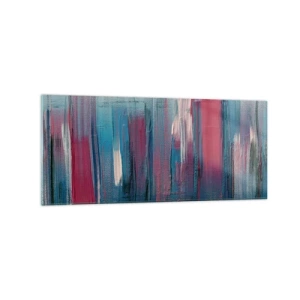 Cuadro sobre vidrio - Impresiones sobre Vidrio - Formas verticales abstractas en tonos azules y rojos. - 120x50cm - Composición vertical en azul y rojo - Decoración de pared moderna para salón y dormitorio ARTTOR