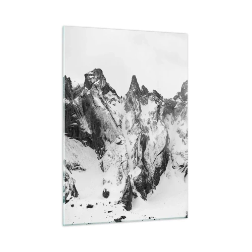 Cuadro sobre vidrio - Impresiones sobre Vidrio - Picos de montañas nevados en blanco y negro - 50x70cm - Cresta amenazante - Decoración de pared moderna para salón y dormitorio ARTTOR