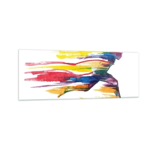 Cuadro sobre vidrio - Impresiones sobre Vidrio - Un corredor en colores abstractos que simboliza dinamismo y energía. - 140x50cm - Corre a través del arco iris - Decoración de pared moderna para salón y dormitorio ARTTOR