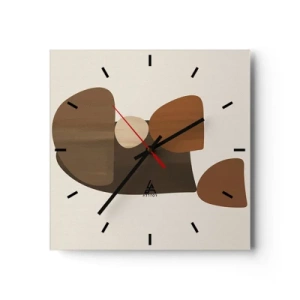 Reloj de pared - Reloj de vidrio - Composición abstracta en tonos marrones y beige. - 30x30cm - Composición en bronce - Decoración de pared moderna para salón y dormitorio ARTTOR