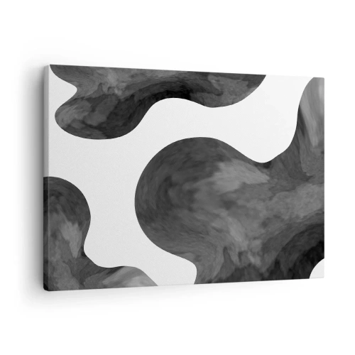 Cuadro sobre lienzo - Impresión de Imagen - Patrón abstracto en tonos de gris y blanco. - 70x50cm - El blanco fluye sobre el negro - Decoración de pared moderna para salón y dormitorio ARTTOR