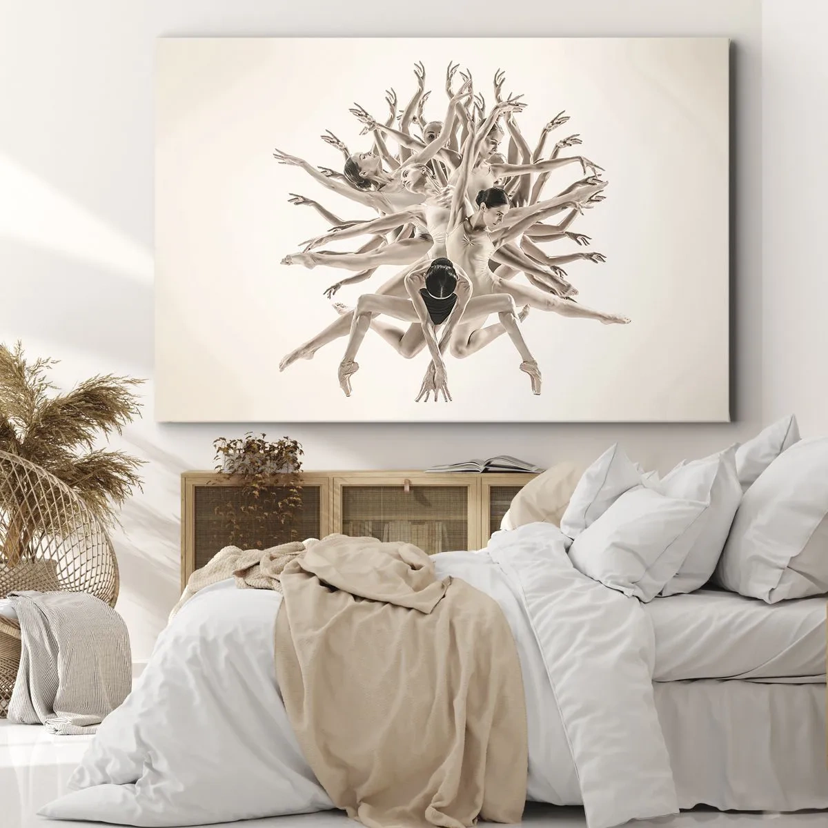 Cuadro sobre lienzo - Impresión de Imagen - Composición abstracta de bailarines en movimiento. - 100x70cm - Floreciendo en la danza - Decoración de pared moderna para salón y dormitorio ARTTOR