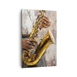 Cuadro sobre lienzo - Impresión de Imagen - Un músico tocando el saxofón con un estilo artístico. - 80x120cm - Llegó el momento del solo - Decoración de pared moderna para salón y dormitorio ARTTOR