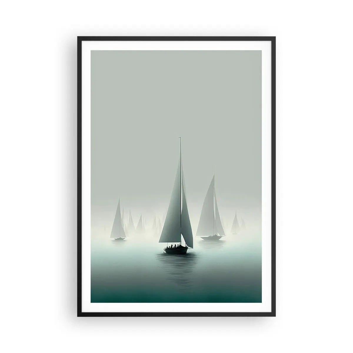 Póster en marco negro - Día de niebla en alta mar - 70x100 cm
