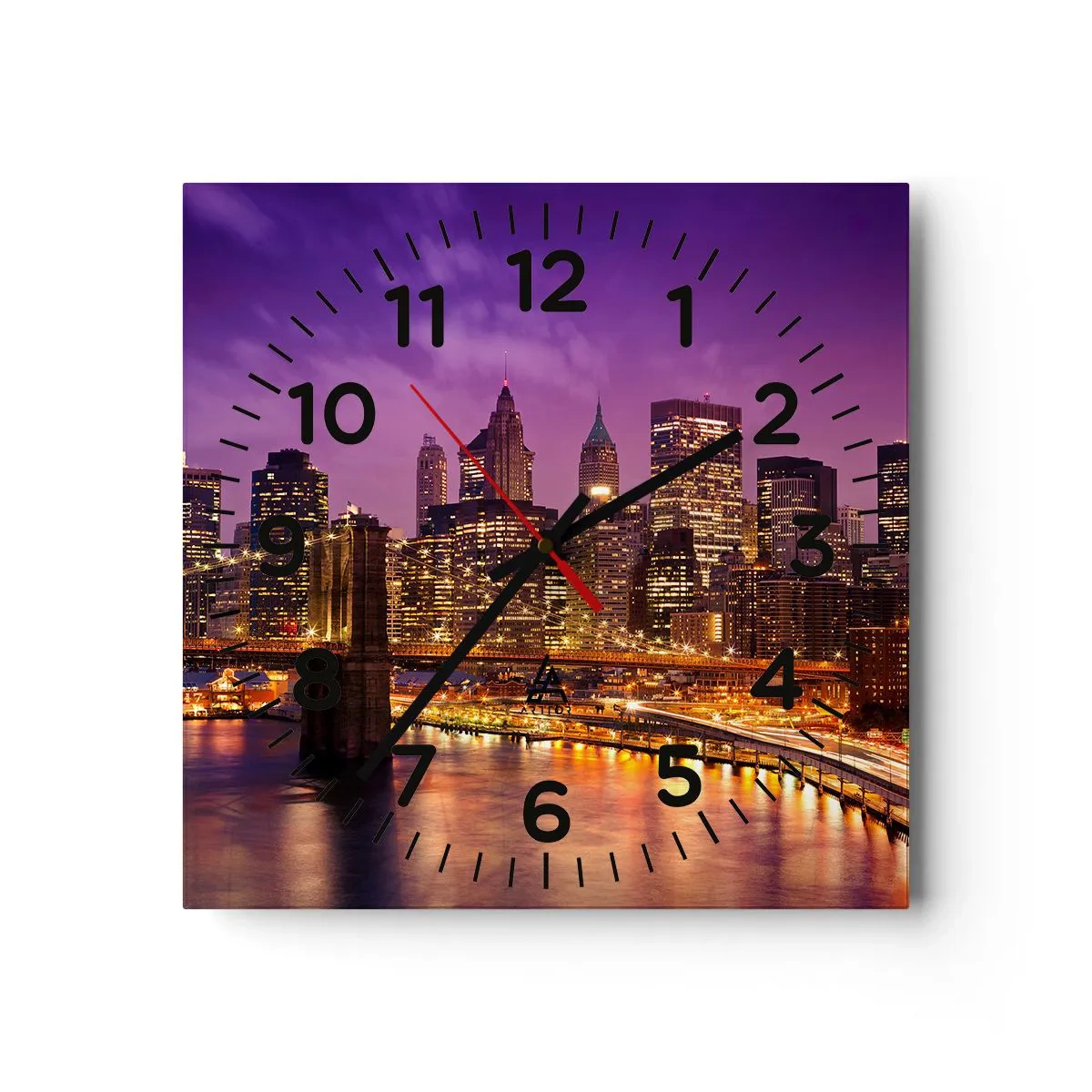 Reloj de pared - Reloj de vidrio - Manhattan púrpura y dorado - 30x30 cm