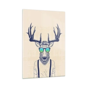 Cuadro sobre vidrio - Impresiones sobre Vidrio - Ciervo estilizado con gafas de sol - 80x120cm - ¿Y a quién esperabas? - Decoración de pared moderna para salón y dormitorio ARTTOR