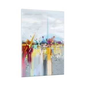 Cuadro sobre vidrio - Impresiones sobre Vidrio - Puente abstracto en colores vibrantes sobre un río con fondo pastel - 50x70cm - Un puente de alegría sobre el río de la vida - Decoración de pared moderna para salón y dormitorio ARTTOR