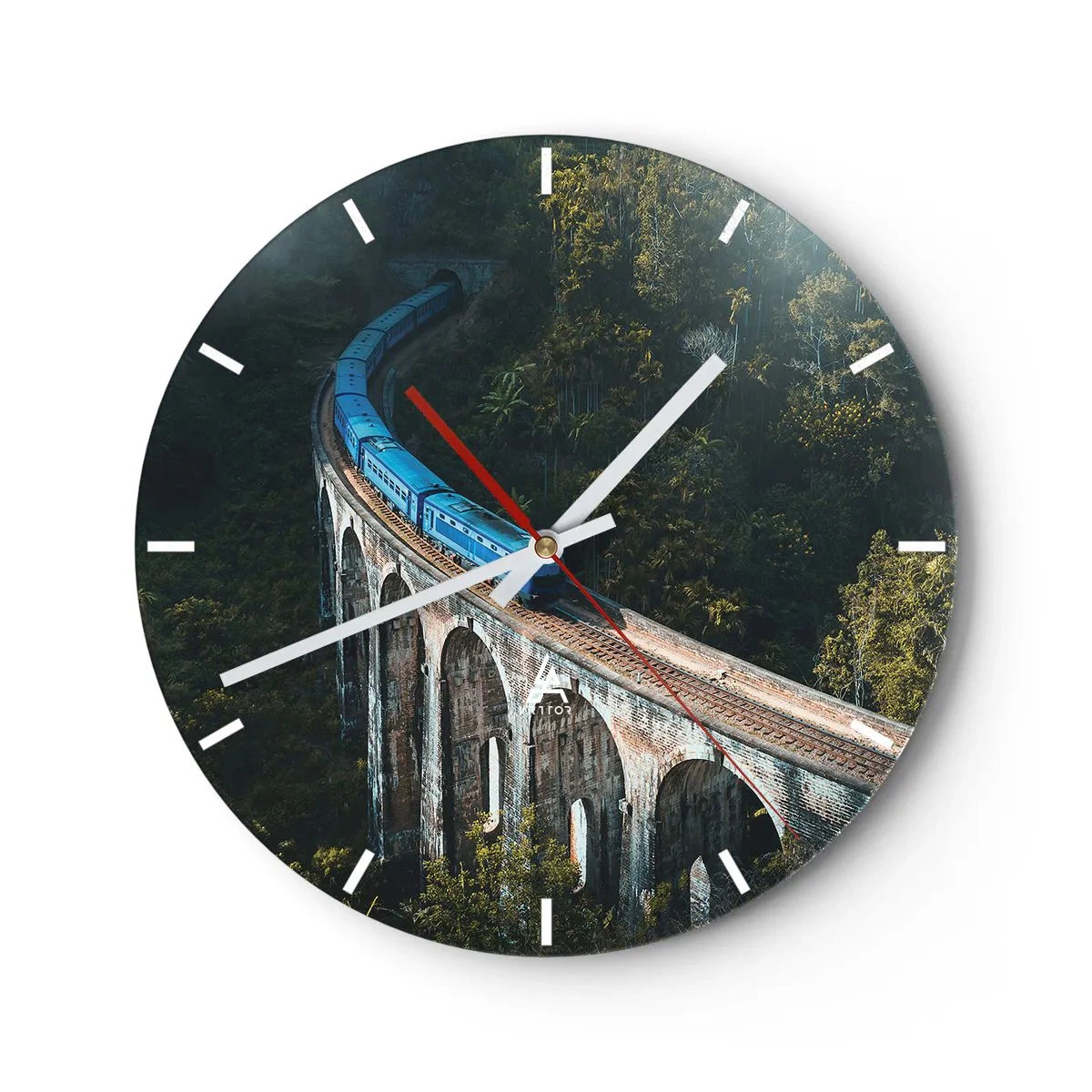 Reloj de pared - Reloj de vidrio - Un tren en un viaducto en medio de vegetación tropical. - 30x30cm - Vías sobre la naturaleza - Decoración de pared moderna para salón, cocina y dormitorio ARTTOR