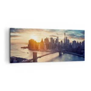 Cuadro sobre lienzo - Impresión de Imagen - Panorama de la ciudad con el puente y el río a la luz del sol poniente - 120x50cm - Un monumento a la cultura occidental - Decoración de pared moderna para salón y dormitorio ARTTOR
