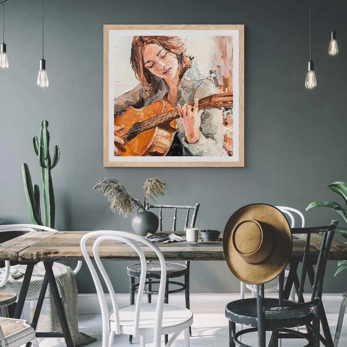 Póster en marco roble claro - Concierto de guitarra y corazón joven - 60x60 cm