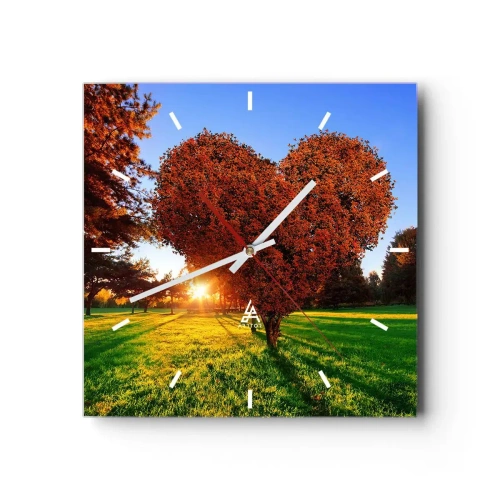 Reloj de pared - Reloj de vidrio - Un árbol en forma de corazón en un paisaje otoñal. - 30x30cm - Y cómo no amar el otoño - Decoración de pared moderna para salón y dormitorio ARTTOR