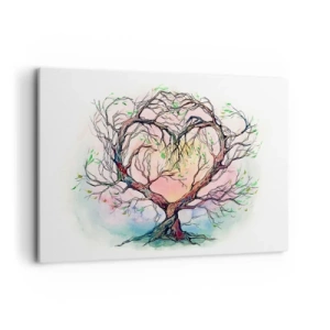 Cuadro sobre lienzo - Impresión de Imagen - Un árbol en forma de corazón sobre un fondo de delicados colores pastel. - 120x80cm - Juntos contra los vientos - Decoración de pared moderna para salón y dormitorio ARTTOR