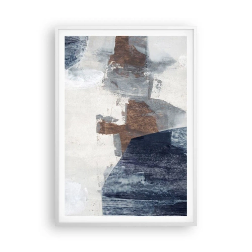 Póster en marco blanco - Formas azules y marrones - 70x100 cm