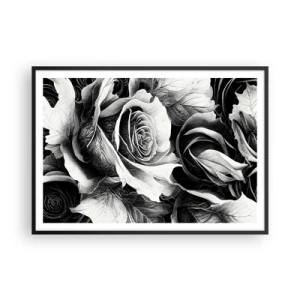 Póster en marco negro - Rosas blancas y negras en una elegante composición. - 100x70cm - Siempre como una reina - Decoración de pared moderna para salón y dormitorio ARTTOR