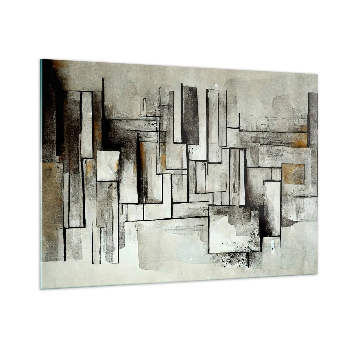 Cuadro sobre vidrio - Impresiones sobre Vidrio - Composición geométrica de rectángulos en tonos grises tenues. - 100x70cm - El poder de la sencillez - Decoración de pared moderna para salón y dormitorio ARTTOR