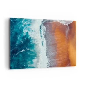 Cuadro sobre lienzo - Impresión de Imagen - Una vista de las olas del océano rompiendo en la playa dorada. - 120x80cm - Un toque de océano - Decoración de pared moderna para salón y dormitorio ARTTOR