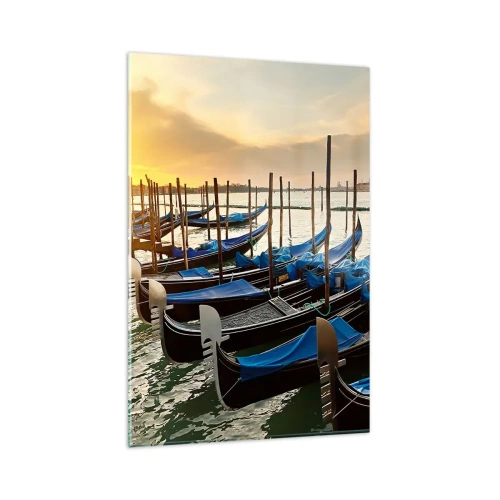 Cuadro sobre vidrio - Impresiones sobre Vidrio - Góndolas en Venecia por la mañana a la luz del sol naciente. - 80x120cm - Antes de que llegue la tormenta - Decoración de pared moderna para salón y dormitorio ARTTOR