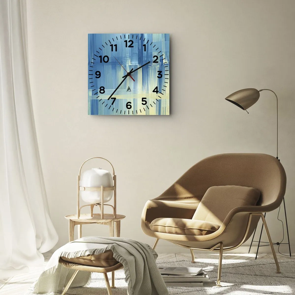 Reloj de pared - Reloj de vidrio - Composición en turquesa - 40x40 cm