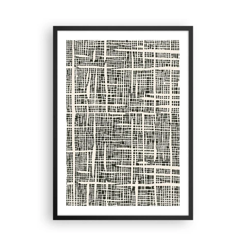 Póster en marco negro - Patrón geométrico en negro sobre fondo claro. - 50x70cm - Composición del tejido - Decoración de pared moderna para salón y dormitorio ARTTOR
