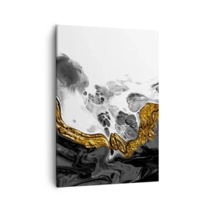 Cuadro sobre lienzo - Impresión de Imagen - Una composición abstracta con acentos dorados y negros. - 50x70cm - Composición orgánica - Decoración de pared moderna para salón y dormitorio ARTTOR