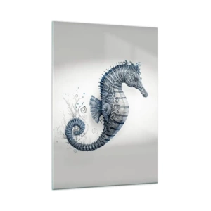 Cuadro sobre vidrio - Impresiones sobre Vidrio - Caballito de mar azul sobre un fondo claro en un estilo de dibujo - 50x70cm - Una sutil broma de la naturaleza - Decoración de pared moderna para salón y dormitorio ARTTOR