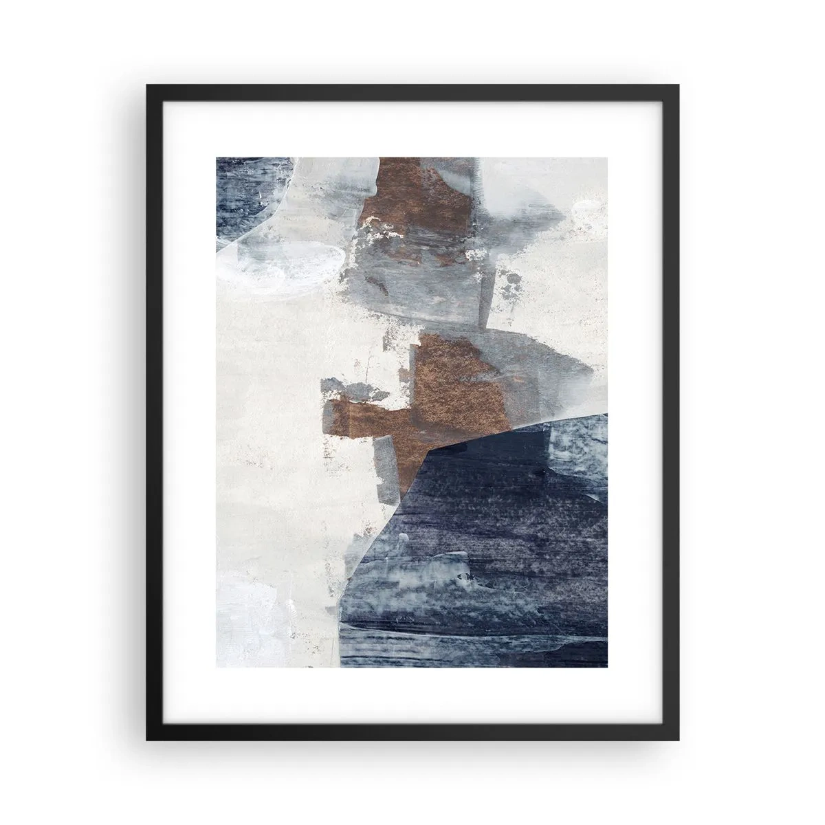 Póster en marco negro - Formas azules y marrones - 40x50 cm