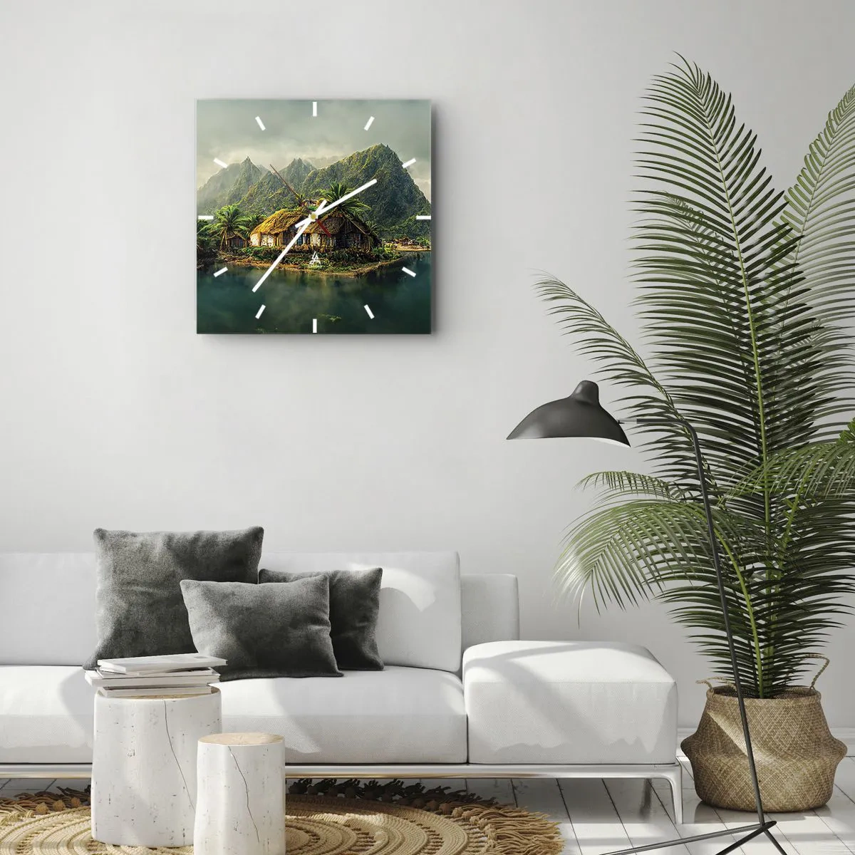 Reloj de pared - Reloj de vidrio - Paraíso tropical - 40x40 cm