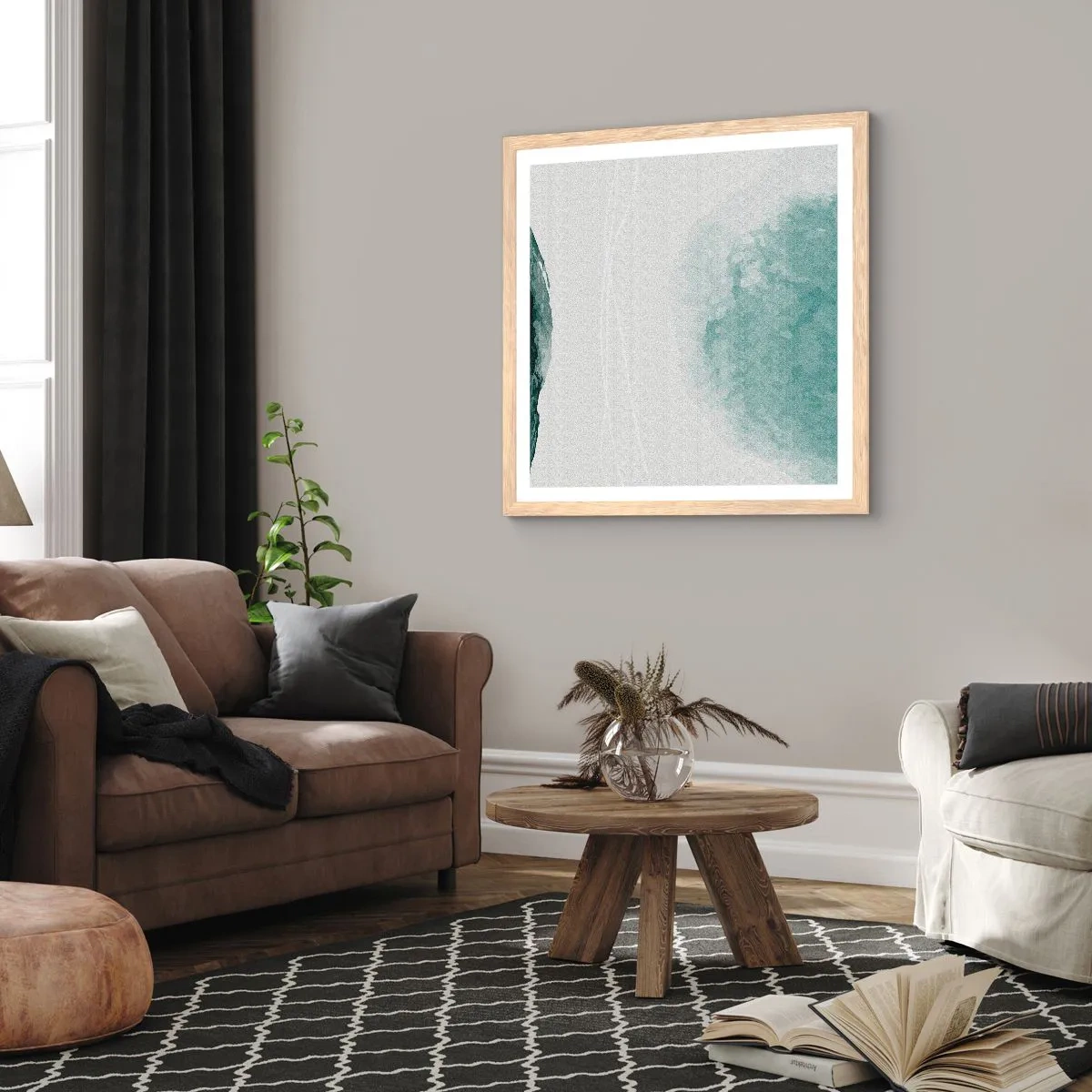 Póster en marco roble claro - Un encuentro con la niebla - 60x60 cm